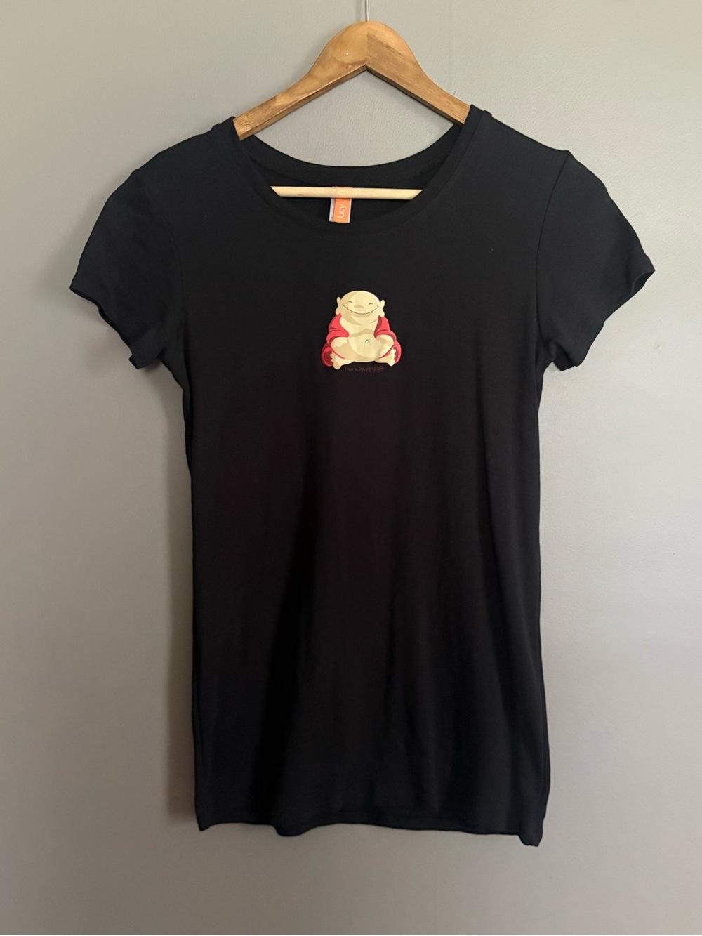 Lucy Black Graphic Tee with Buddha Motif Size Medium
